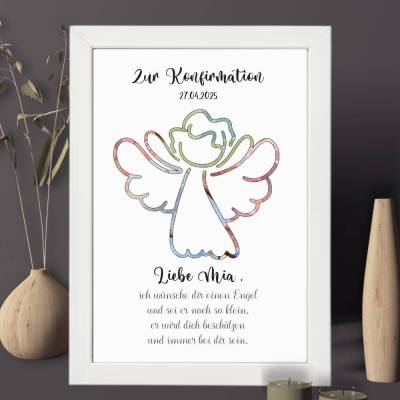 Personalisiertes Geldgeschenk Konfirmation | Konfirmationsgeschenk Schutzengel | Erinnerungsbild mit Name