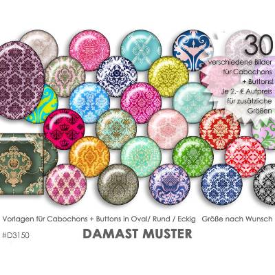 DAMAST Muster 30 Cabochonvorlagen Cabochon Vorlagen digital Download Buttonvorlagen Schmuckbilder Button