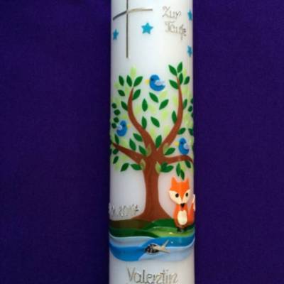 Taufkerze Kommunionkerze Kommunionskerze Mädchen Lebensbaum Baum Fuchs Kreuz Sterne modern klassisch Farbwünsche möglich