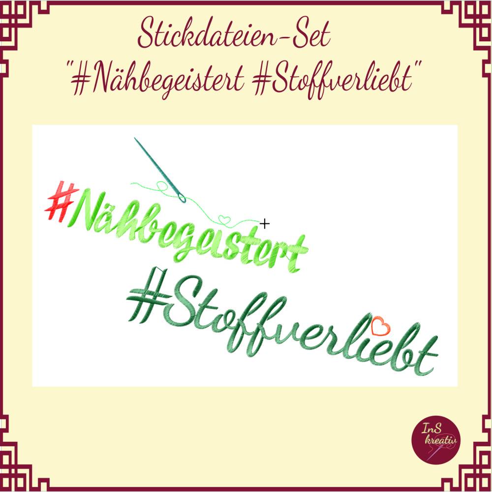 Stickdateien-Set "Nähbegeistert - Stoffverliebt" 10 Stickdateien rund um das Thema Nähen (8 Motive+2 Schriftzüge Bild 2