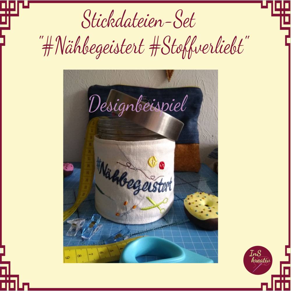 Stickdateien-Set "Nähbegeistert - Stoffverliebt" 10 Stickdateien rund um das Thema Nähen (8 Motive+2 Schriftzüge Bild 5