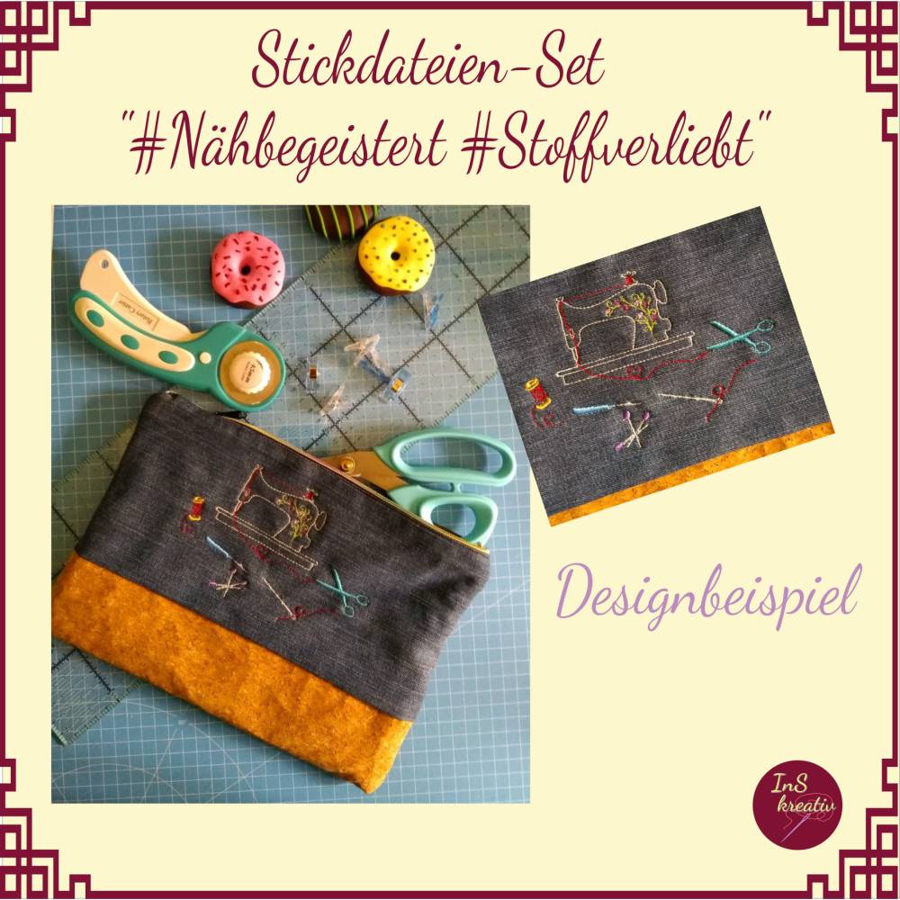 Stickdateien-Set "Nähbegeistert - Stoffverliebt" 10 Stickdateien rund um das Thema Nähen (8 Motive+2 Schriftzüge Bild 7