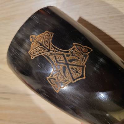 Trinkhorn 200-250ml Thor Hammer, Trinkhorn aus Horn, Trinkhorn, Met Horn, Wikinger Horn, Mittelalter, Larp
