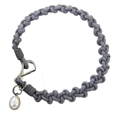graues Lederarmband geflochten mit Perle Schnappverschluss aus Edelstahl