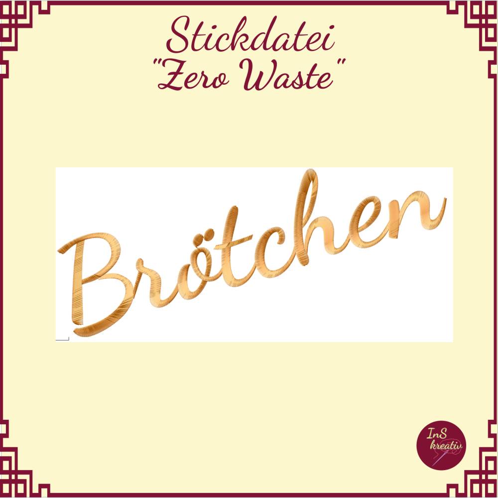 "Zero Waste" - 4 Schriftzug-Stickdateien - Brötchen, Gemüse, Obst, Zero Waste Bild 3