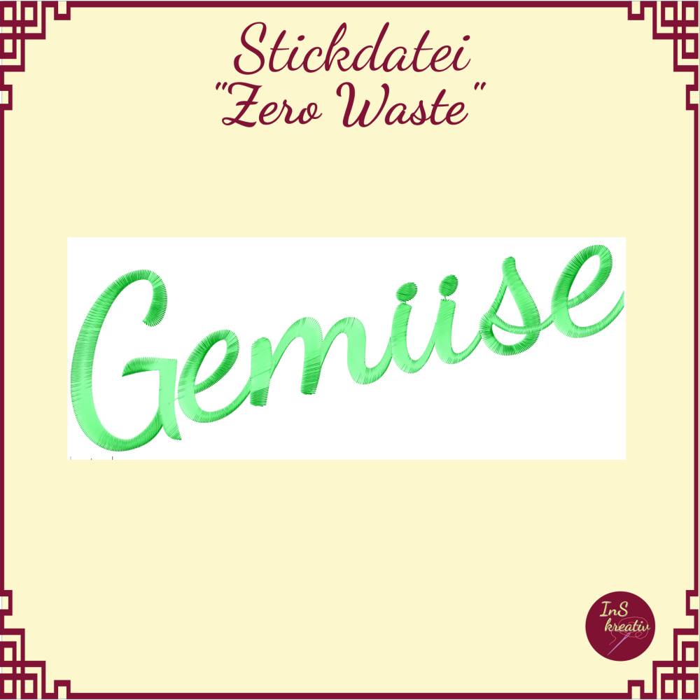 "Zero Waste" - 4 Schriftzug-Stickdateien - Brötchen, Gemüse, Obst, Zero Waste Bild 4
