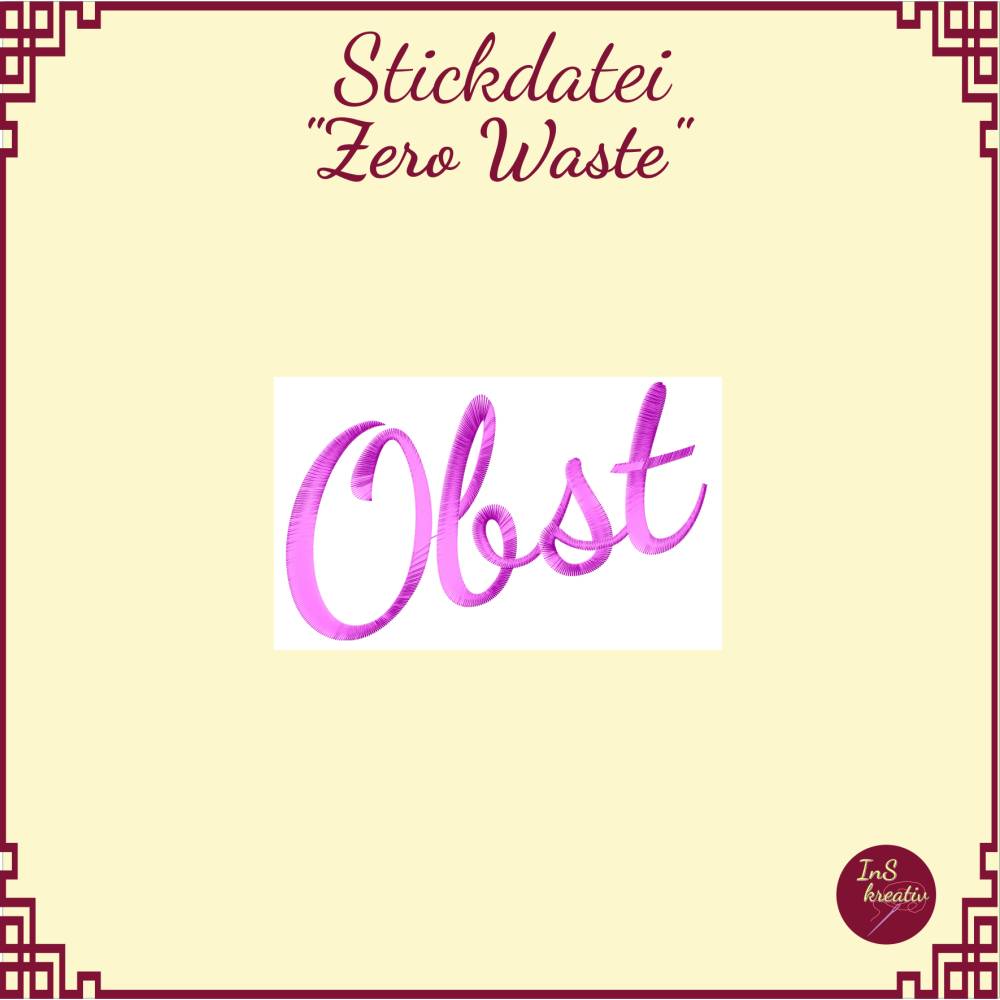 "Zero Waste" - 4 Schriftzug-Stickdateien - Brötchen, Gemüse, Obst, Zero Waste Bild 5