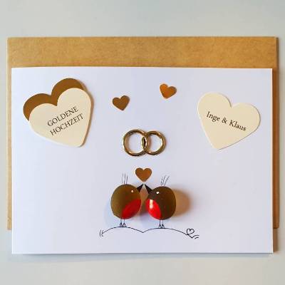 Geschenkkarte Goldene Hochzeit, Karte 50.Hochzeitstag,Geldgeschenk Goldene Hochzeit, Meerglas, Klappkarte, Wunschnamen