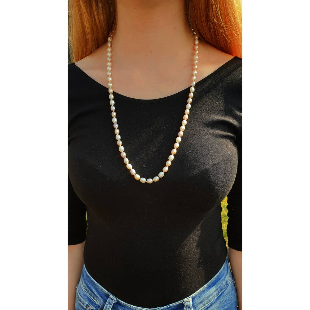 Elegante Süßwasserperlkette – 68 cm, pastellfarben, vergoldeter Karabiner Bild 2