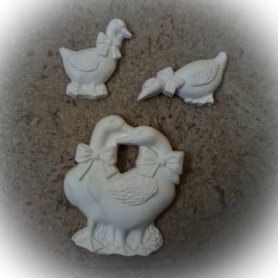 Gänse - 3er Set Gans Gipsfigur zum Bemalen mit Anhänger