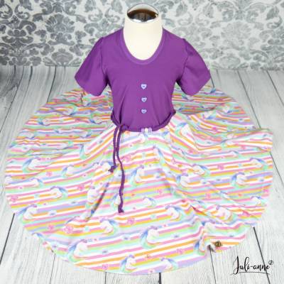 Drehkleid - Kleid mit Drehrock Einhorn Streifen mit Lila