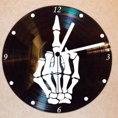 Mittelfinger Skelett Hand Wanduhr Schallplattenuhr Schallplatte Wanduhr Vinyl