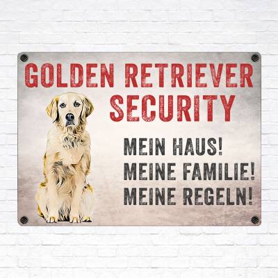 Hundeschild 'Golden Retriever Security', wetterbeständiges Warnschild