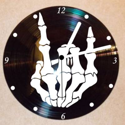 Rocker Skelett Hand Wanduhr Schallplattenuhr Schallplatte Wanduhr Vinyl