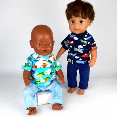 Flugzeuge, T-Shirt für Puppen Gr. 40-43 cm, Puppenkleidung Gr. 40-43