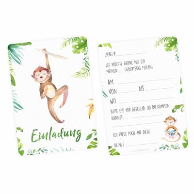 10 Einladungskarten Affe Dschungel grün inkl. 10 transparenten Briefumschlägen Kindergeburtstag Mädchen Jun