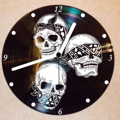Totenköpfe nicht hören, sehen, sprechen Wanduhr Schallplattenuhr Schallplatte Wanduhr Vinyl