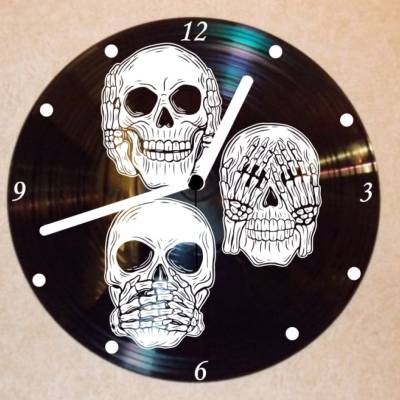 Totenköpfe nicht hören, sehen, sprechen 1 Wanduhr Schallplattenuhr Schallplatte Wanduhr Vinyl