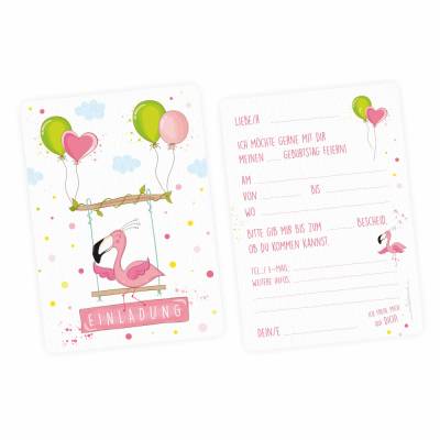 10 Einladungskarten Flamingo mit GLITZER inkl. 10 transparenten Briefumschlägen Kindergeburtstag Mädchen pink ro