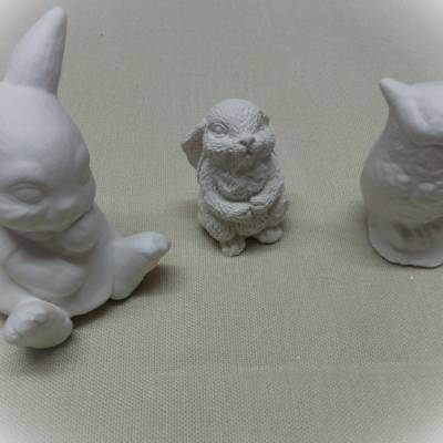 Set Hasenmädchen, Hase, Eule   - 3 Gipsrohling zum Anmalen