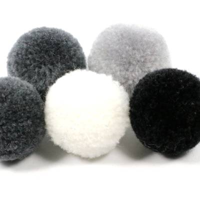 Pompoms, Schwarz/Weiß/Grau-Mix, 20mm, 5 Stück