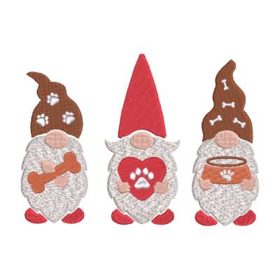 Stickdatei 3 Gnome Hunde Maschinenstickerei 13x18 Rahmen Knochen Herz Pfoten Freßnapf Fressschüssel