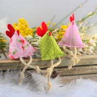 Hühner, Osterdeko, 3er-Set in rosa-grün