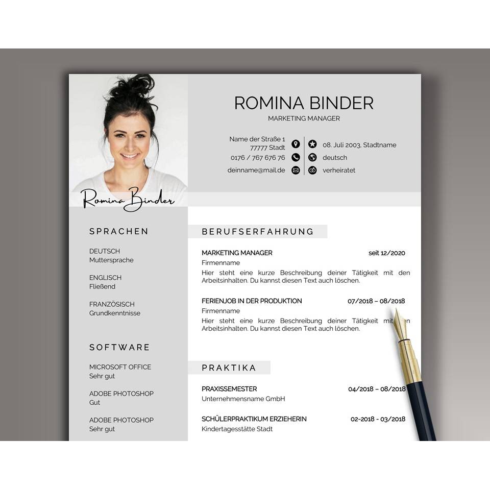 Lebenslauf Vorlage, Professionelle Bewerbungsvorlage Word & Pages Bild 1