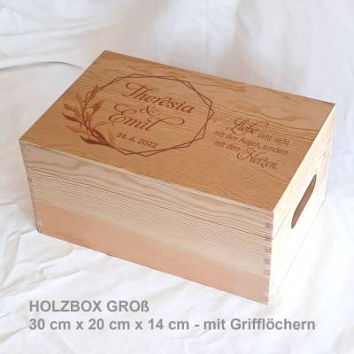 Erinnerungsbox Greenery Hochzeit Familie Freunde Goldrahmen aus Holz