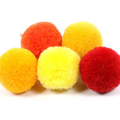 Pompoms, Gelb/Rot-Mix, 20mm, 5 Stück