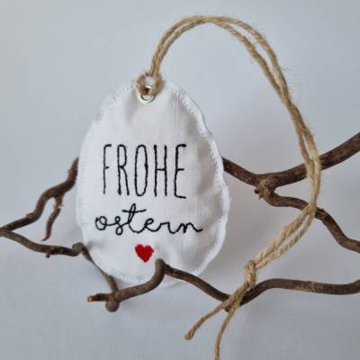 Deko-Osterei aus Vintage-Baumwollstoff "FROHE Ostern" - von he-ART by helen hesse