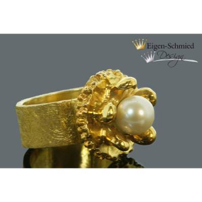 Goldschmiede Perlenring "Princess pearl" in 925er Sterling Silber mit einer 22-karätigen Goldplattirung
