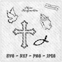 Plotterdatei - Konfirmation - Taube - betende Hände - Kreuz - Fisch - SVG - DXF - Einladung - Dankeskarte - Mithstoff