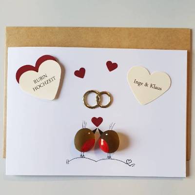 Geschenkkarte zum 40.Hochzeitstag, Hochzeitskarte Rubinhochzeit, Meerglas, Klappkarte, Wunschnamen