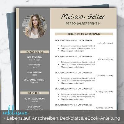 Bewerbungsvorlage deutsch | Vorlage Lebenslauf, Anschreiben, Deckblatt, gold grau | Word + Pages