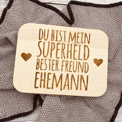 Holzbrett mit Gravur – Geschenk für Ehemann „Du bist mein Superheld, bester Freund“ – personalisiertes Deko-Schild