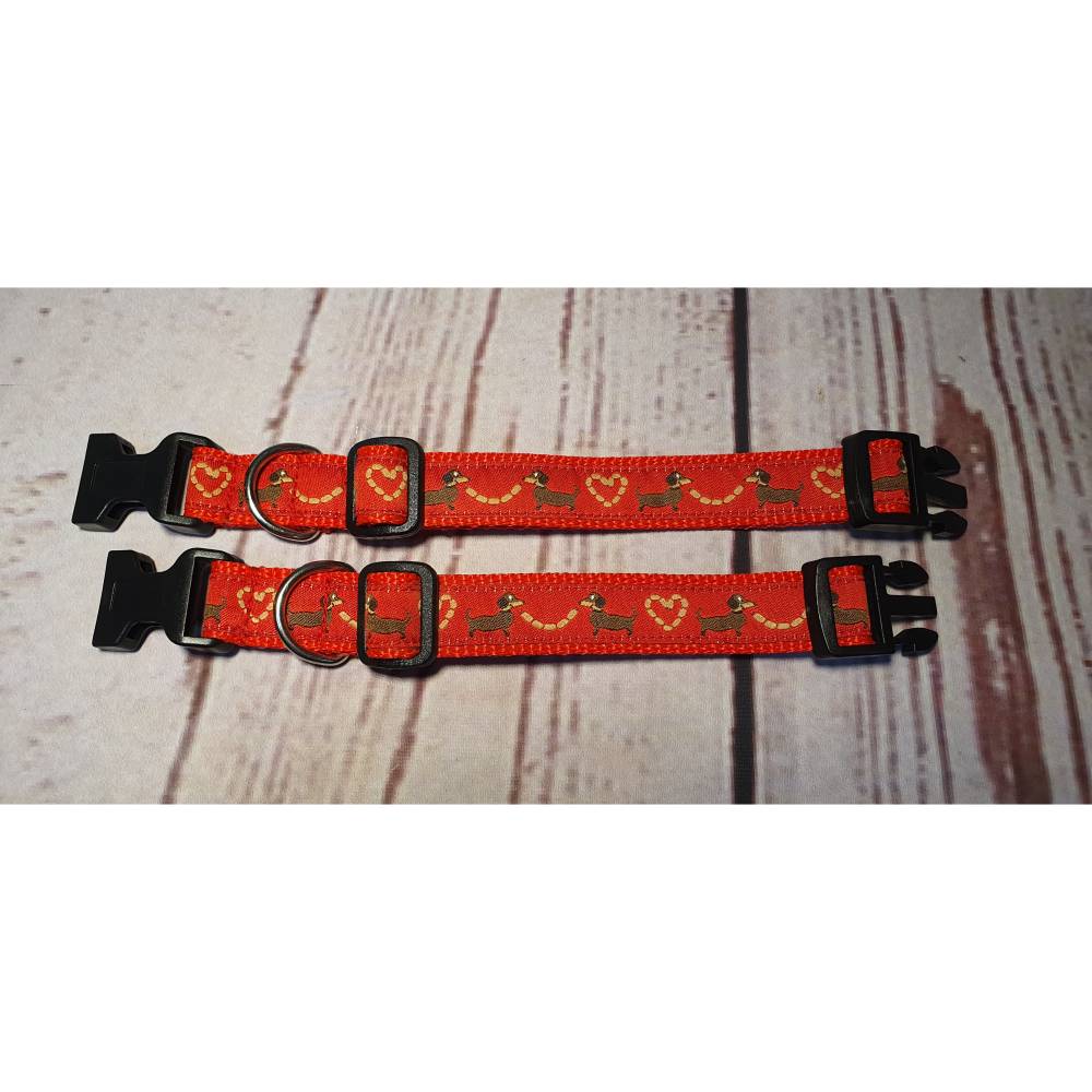 Hundehalsband Halsband "Dackel-Liebe", rot, 19cm-27cm, 2cm breit