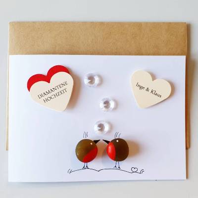 Geschenkkarte Diamantene Hochzeit, Karte 60.Hochzeitstag, Meerglas, Klappkarte, Wunschnamen