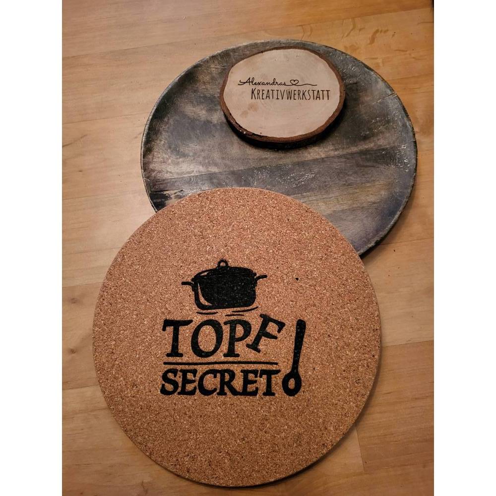 Topfuntersetzer aus Kork mit Spruch, Topf Secret, Tee Untersetzer, Geschenkidee, Küche, Dekoration, Korkuntersetzer, Wär
