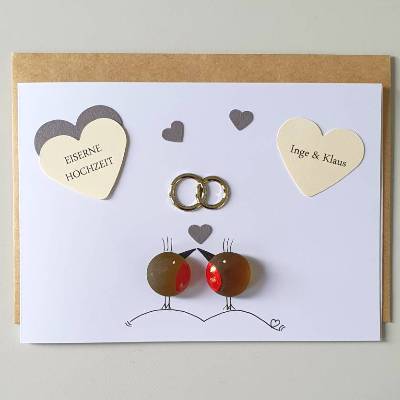 Geschenkkarte Eiserne Hochzeit, Karte 65.Hochzeitstag, Meerglas, Klappkarte, Wunschnamen