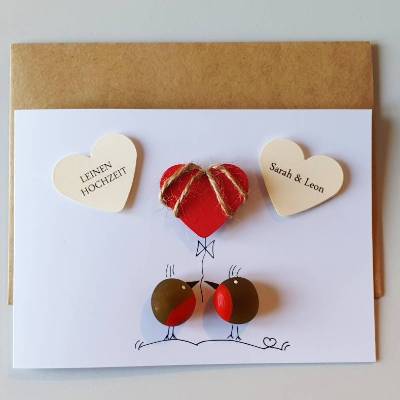 Geschenkkarte zum 35.Hochzeitstag, Hochzeitskarte Leinenhochzeit, Meerglas, Klappkarte, Wunschnamen