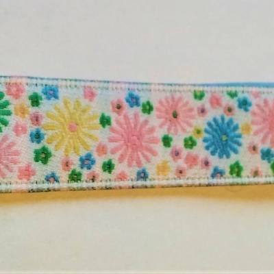 1m Webband mit Blüten, Landhaus, Retro, rosa, blau, grün, gelb, 16mm
