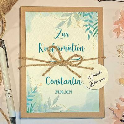 Personalisiertes Geldgeschenk zur Konfirmation – Geschenkbox mit Karte & Leinensäckchen