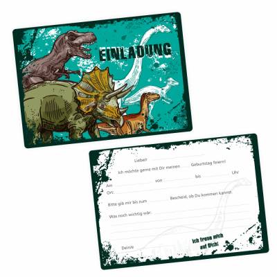 10 coole Einladungskarten Dinosaurier T-Rex Triceratops inkl. 10 transparenten Briefumschlägen