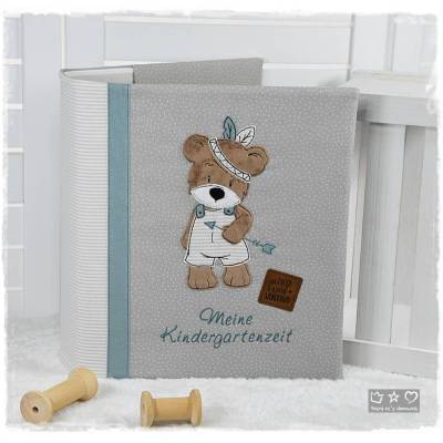 Kindergartenordner,Portfolio,Ordnerhülle mit Boho-Bär, personalisierbar