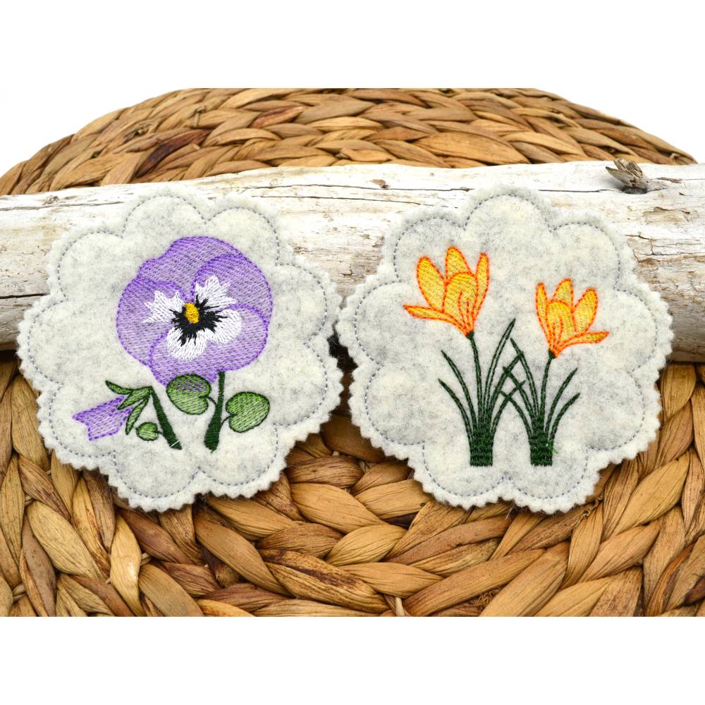 Stickdatei Untersetzer Frühlingsblumen Krokus Tulpe Schneeglöckchen Stiefmütterchen Bild 5
