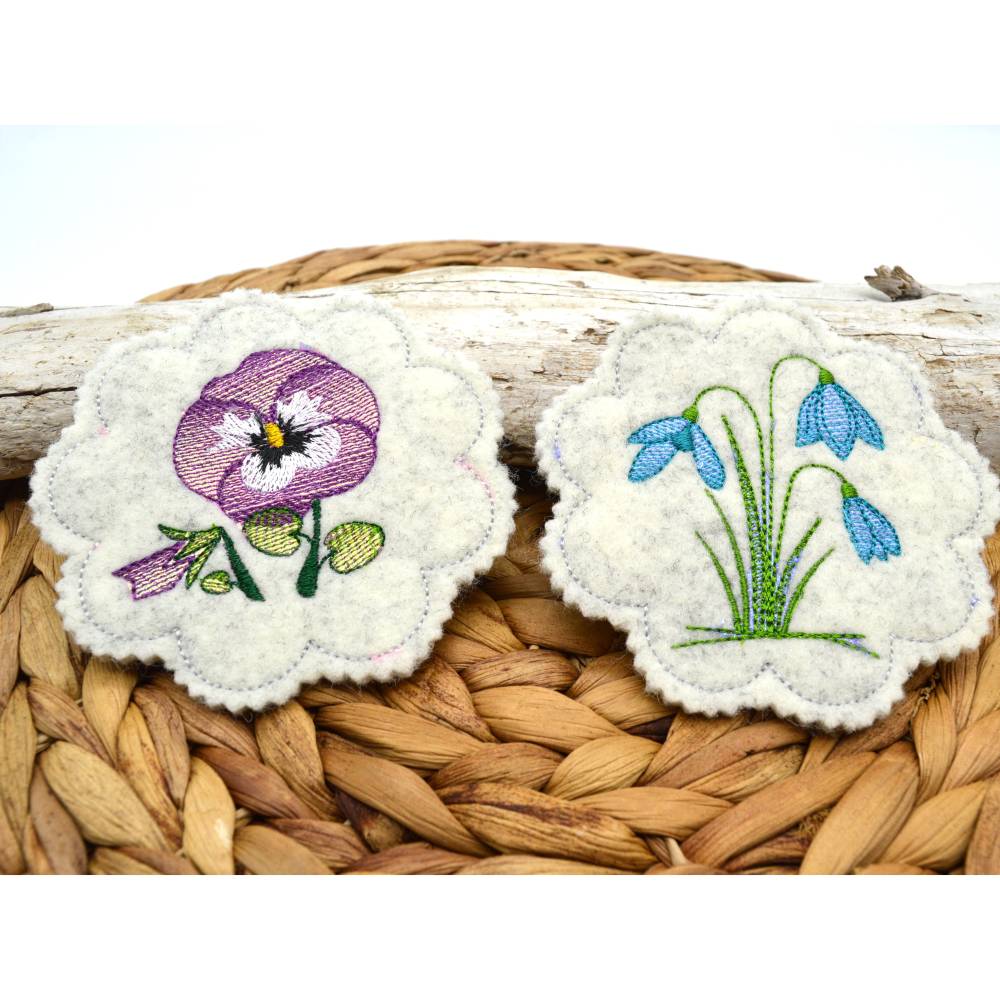 Stickdatei Untersetzer Frühlingsblumen Krokus Tulpe Schneeglöckchen Stiefmütterchen Bild 8