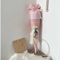 Pferde Schultüte in rosa, Zuckertüte mit Pferd, mit Namen bestickt, Schultüte Stoff für Mädchen, passend für 70 cm Papp
