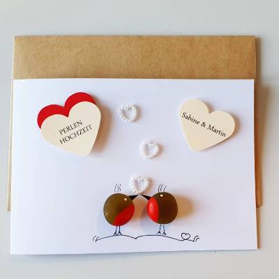 Geschenkkarte zum 30.Hochzeitstag, Hochzeitskarte Perlenhochzeit, Meerglas, Klappkarte, Wunschnamen
