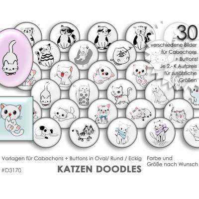KATZEN DOODLES 30 Cabochonvorlagen Cabochon Vorlagen digital Download Buttonvorlagen Bilder für Schmuck Cabochon